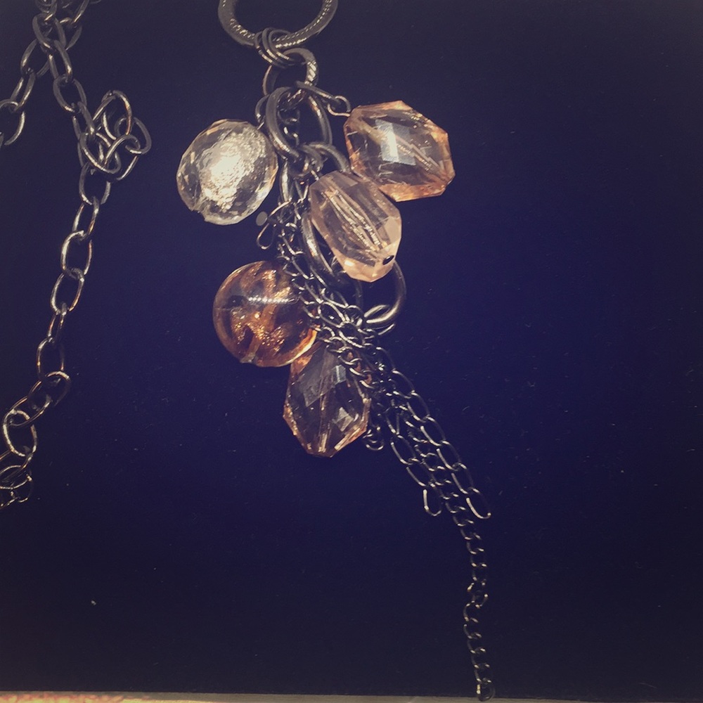NY Long Chain Necklace w/ Mauve and Pink Chain Tas